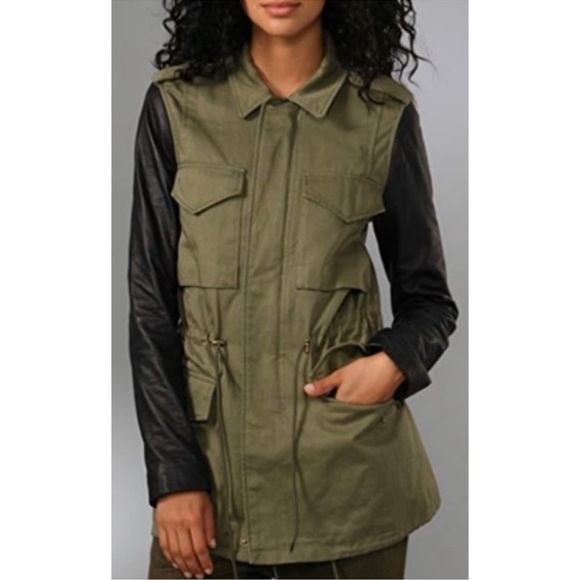 VEDA Army / Military Jacket with Leather Sleeves - Picture 7 of 9